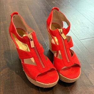 Stylish Red/Orange Espadrille Wedges with Zipper